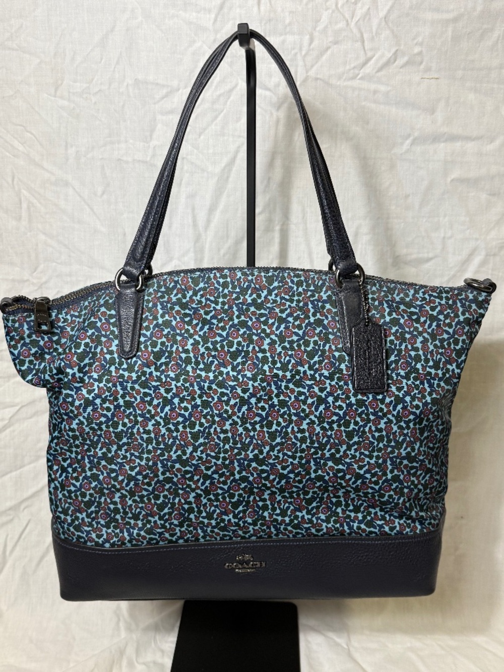 Coach Floral Print Nylon Tote Bag with Leather Trim